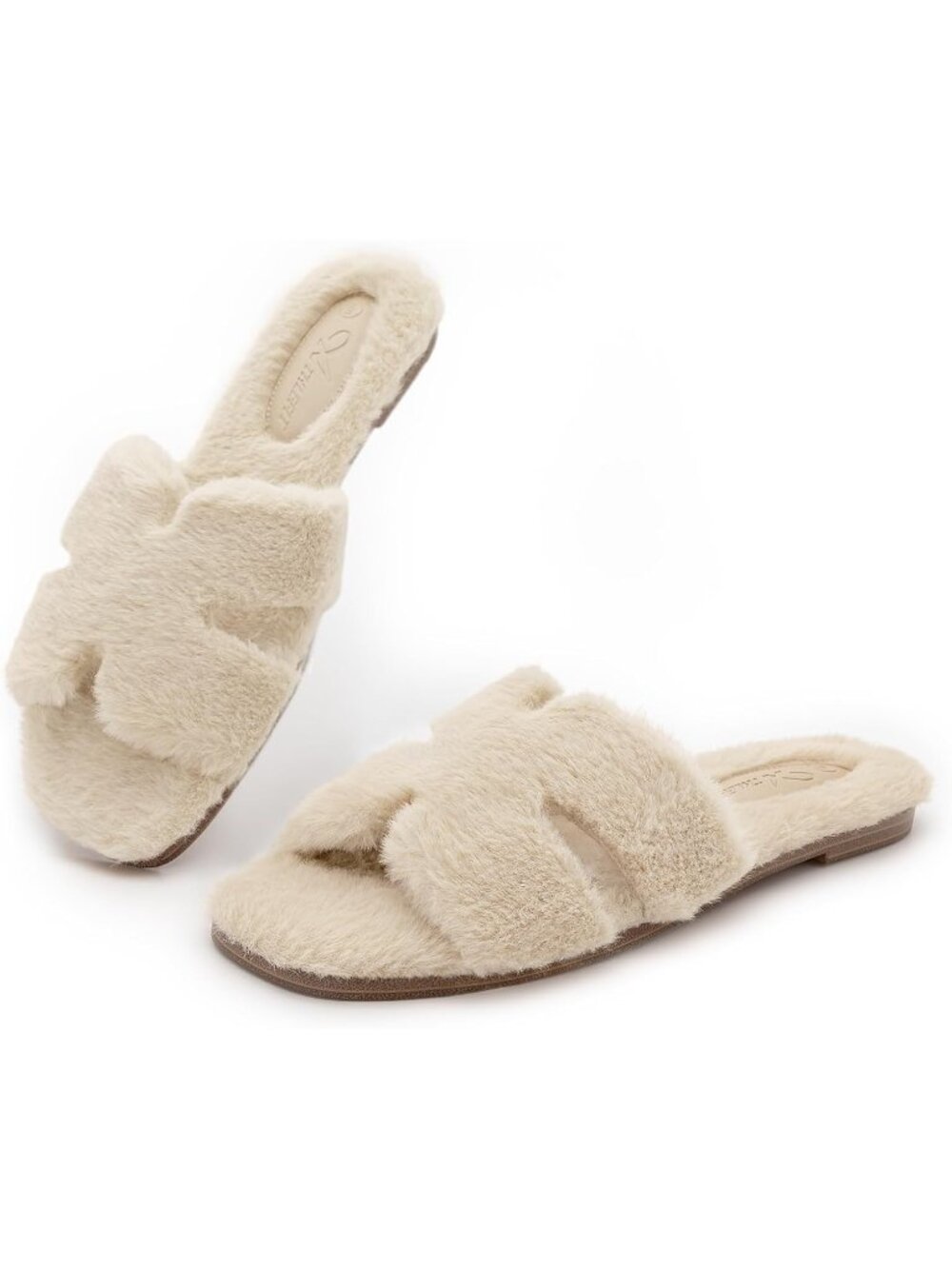 Women's Camel Cute Comfy Fluffy Fuzzy Faux Fur Open Toe Slip On Indoor Slippers